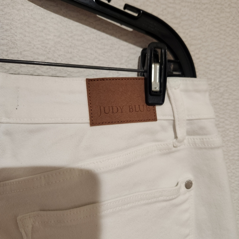 Judy Blue Skinny Fit White Jeans Raw Edge Hem High Rise 14W - Picture 5 of 6